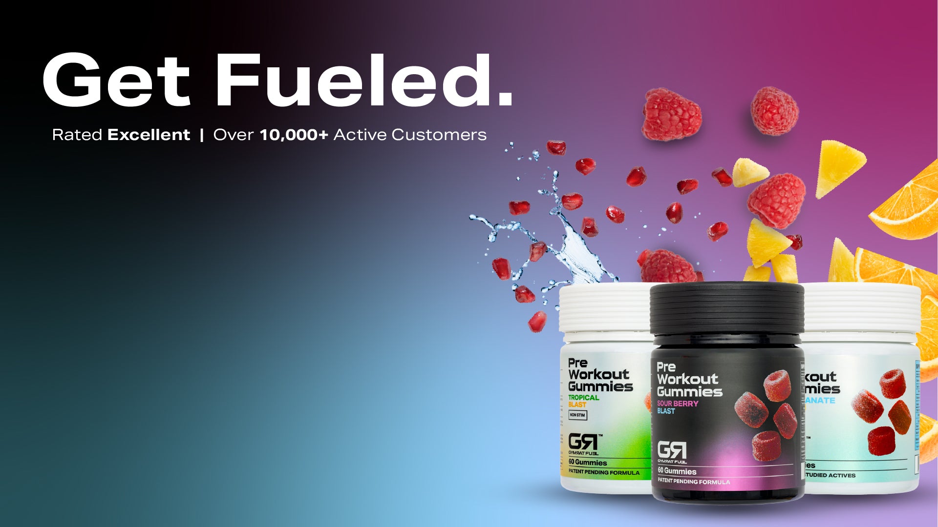 Supplement products with gummies on a colorful background, featuring GSI brand.